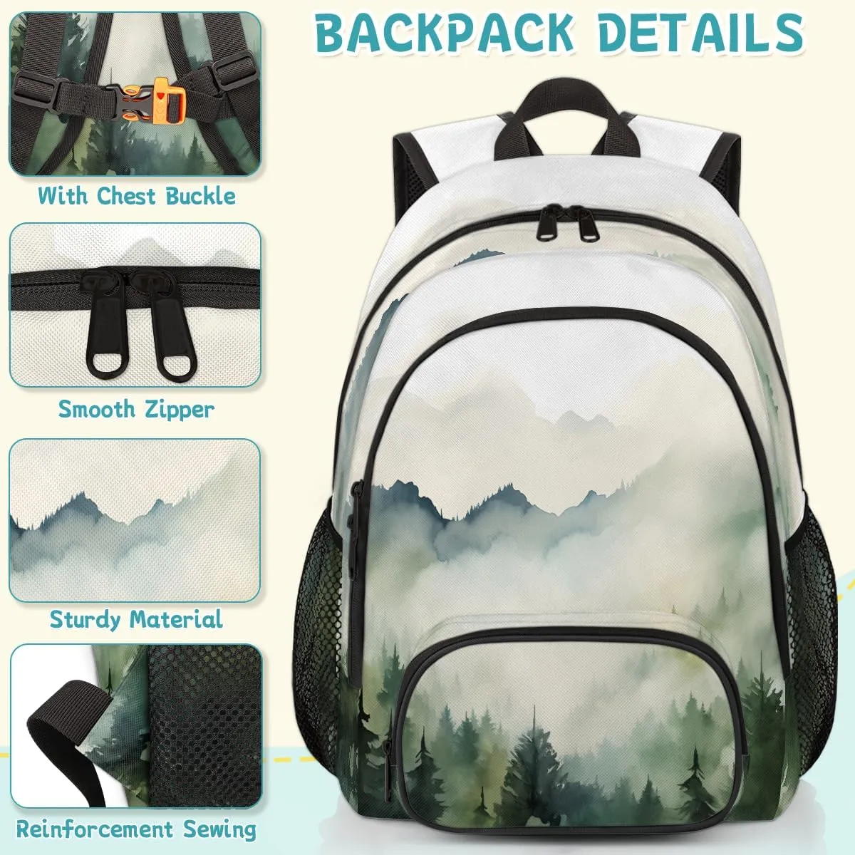 Misty Forest Carry on Travel Backpack for Women Men Water resistant Lightweight Rucksack Backpack for Weekender Casual Work Hiking Jungle Mountain Landscape