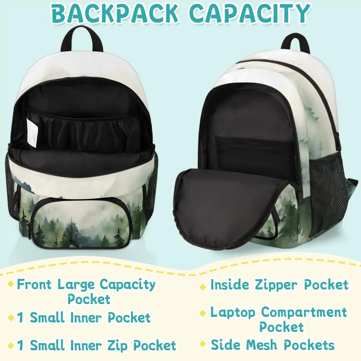 Misty Forest Carry on Travel Backpack for Women Men Water resistant Lightweight Rucksack Backpack for Weekender Casual Work Hiking Jungle Mountain Landscape