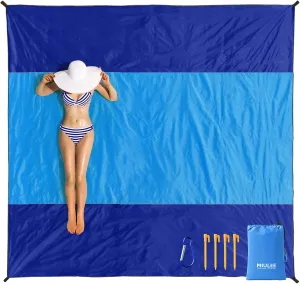 MIULEE Beach Blanket Waterproof Sandproof, Extra Large 110" x 114" Beach Mat Oversized for 5-8 Adults, Portable Lightweight Outdoor Blanket with 4 Corner Pockets for Hiking, Picnic, Travel, Camping