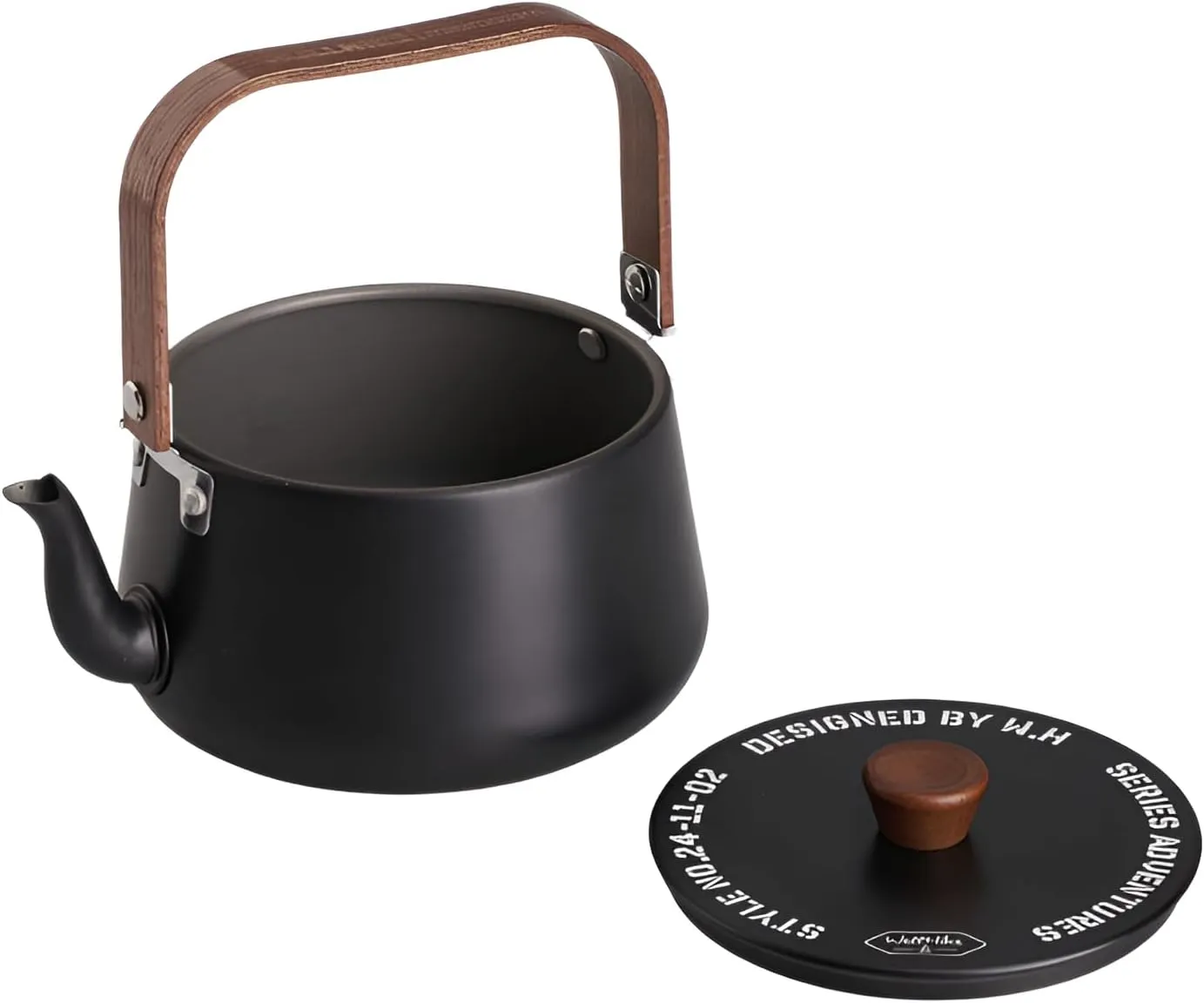 [Mokcoliy]【Camping Essential】1.1L【Fast-Boil Aluminum Kettle】with Ergonomic Walnut, Lightweight Outdoor Cooking Pot for Hikers (ium Colors),【198g】Space-Saving Design for Backpacking/Campfire Use