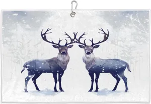 Moose Winter Snow Tree Golf Towel with Heavy Duty Carabiner Ultra Absorbent Quick Dry Perfect for Cleaning Clubs Balls Gear Essential Golf Accessory for Men Women Kids