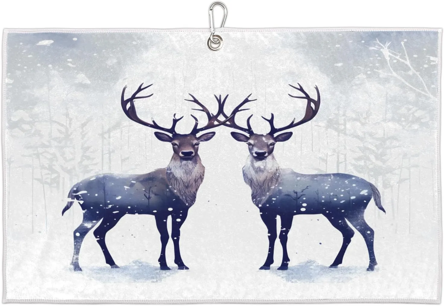 Moose Winter Snow Tree Golf Towel with Heavy Duty Carabiner Ultra Absorbent Quick Dry Perfect for Cleaning Clubs Balls Gear Essential Golf Accessory for Men Women Kids