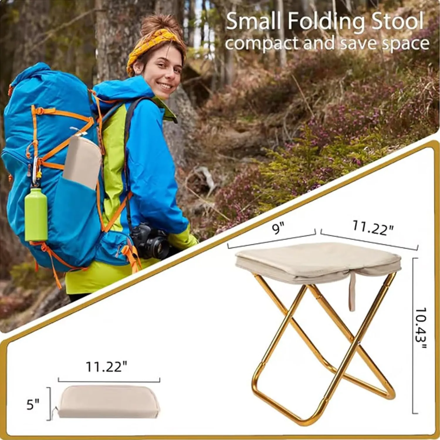 Mountaineering and Hiking Portable Stool, 2025 New Ultralight Folding Camping Chair, 330 Lbs Capacity Sturdy Collapsible Stool, for Camp, Beach, Fishing, Hiking (Black)