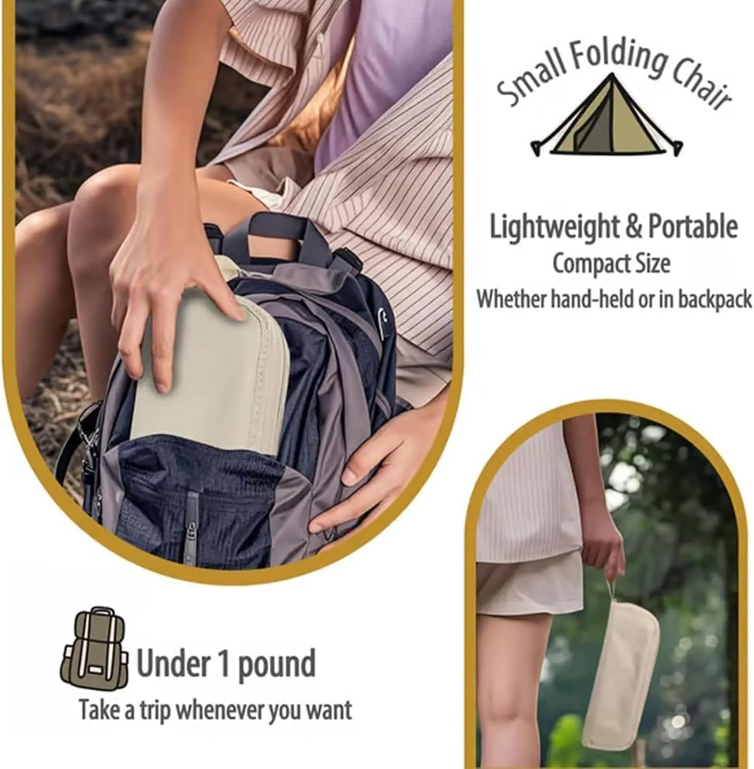 Mountaineering and Hiking Portable Stool, Ultralight Folding Camping Stool, Backpacking Stool, 300 Lbs Capacity Sturdy Collapsible Stools for Camp, Beach, Fishing, Hikings (Kahaki)