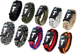 MQQC Kissmi 10 Pack Paracord Bracelet Survival Gear with Compass, Fire Starter, Whistle and Emergency Knife,Best Wildness Survival -Kit for Camping/Hiking