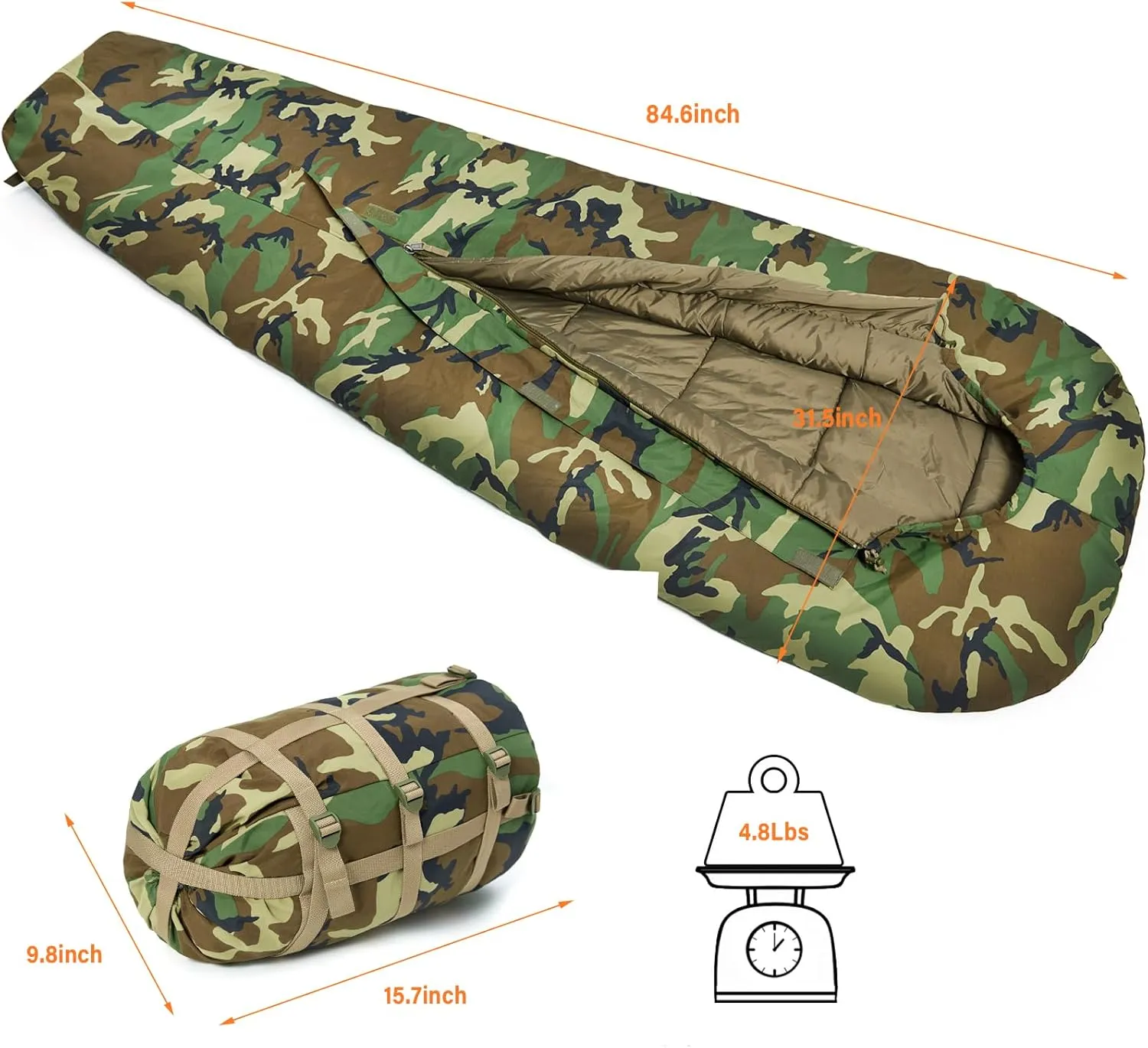 MT Military Army Force Defence 4 & Tropen Patrol Mummy Sleeping Bags with Bivy Cover Compression Sack, Modular Sleeping System 2.0 for Cold Weather,