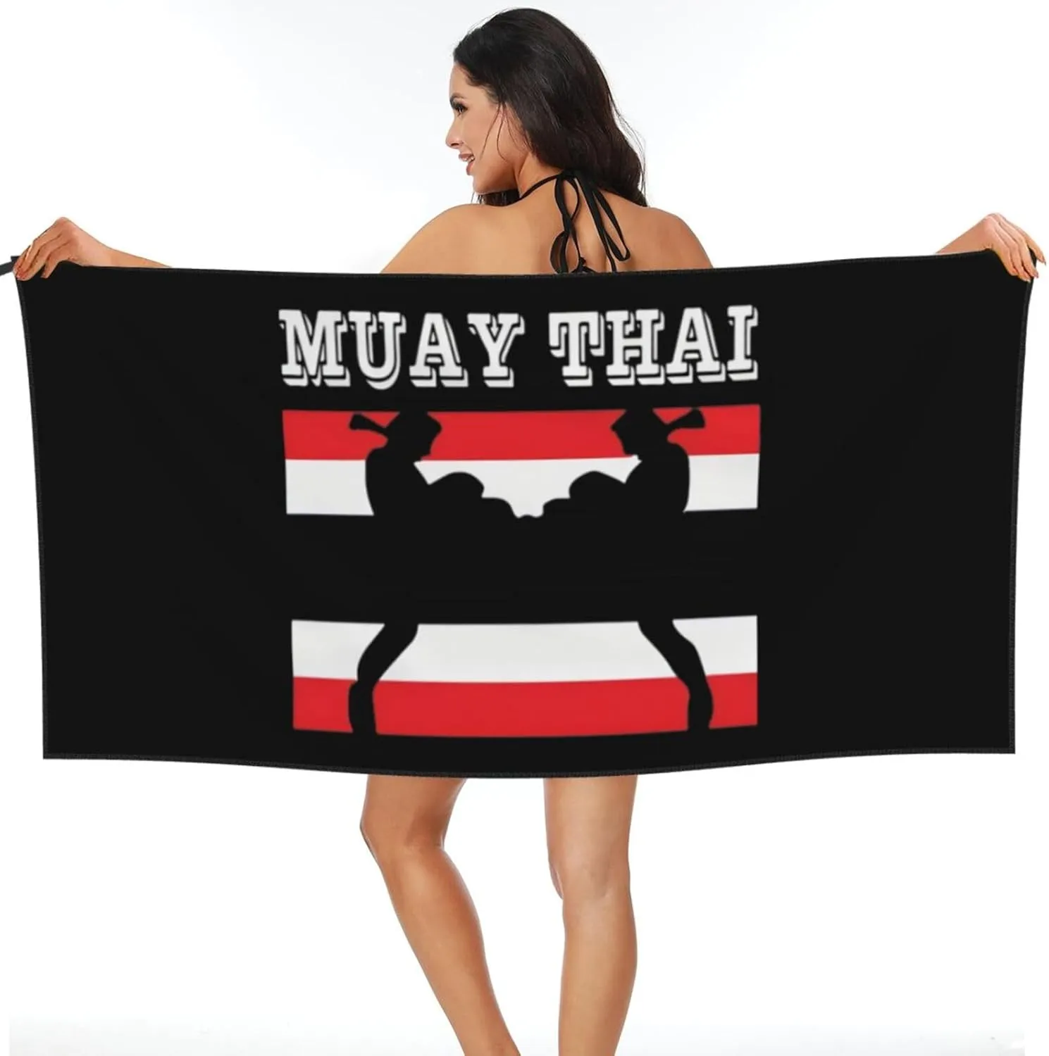 Muay Thai Thailand Flag Beach Towel Quick Dry Sand Free Lightweight Large 27.5"x55" with Travel Bag - Vacation Essentials Bath Towel for Pool, Summer