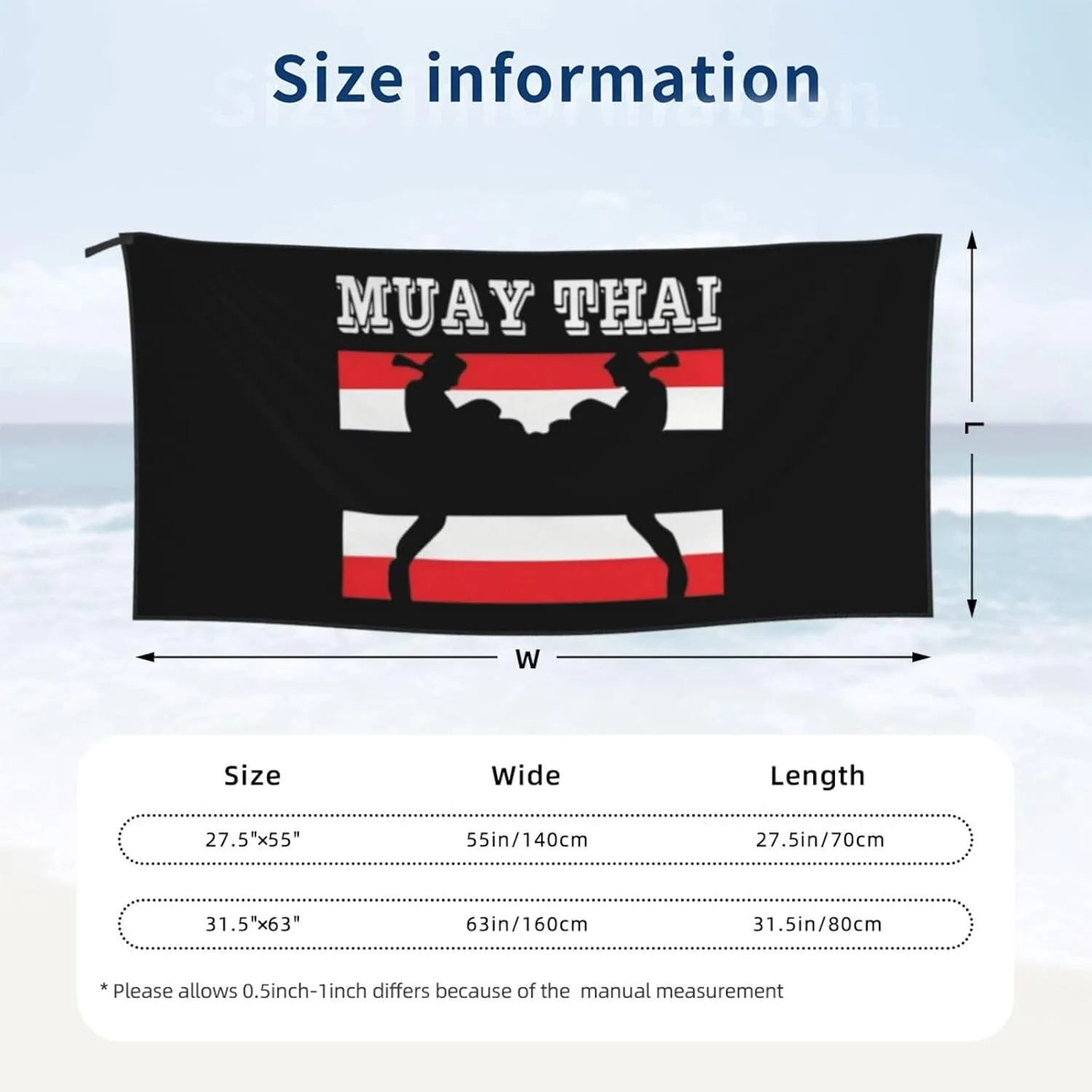 Muay Thai Thailand Flag Beach Towel Quick Dry Sand Free Lightweight Large 27.5"x55" with Travel Bag - Vacation Essentials Bath Towel for Pool, Summer