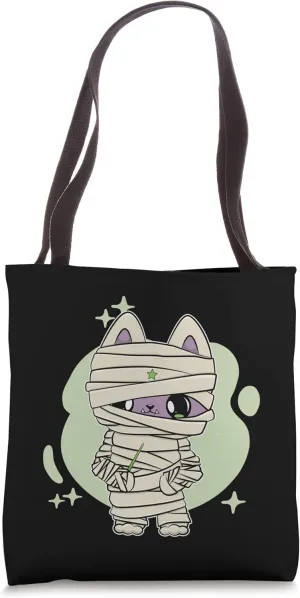 Mummy Wrap Cute Anime Cat Magic Wand Halloween Tote Bag