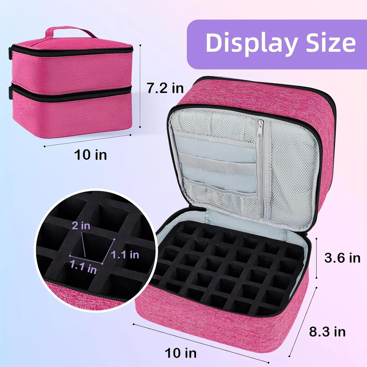 Nail Polish Organizer Double layer Nail Polish Case for Nail Dryer Lamp Holds 30 Bottles (15ml - 0.5 fl.oz) Portable Nail Storage Organizer for Nail Tech (Rose)