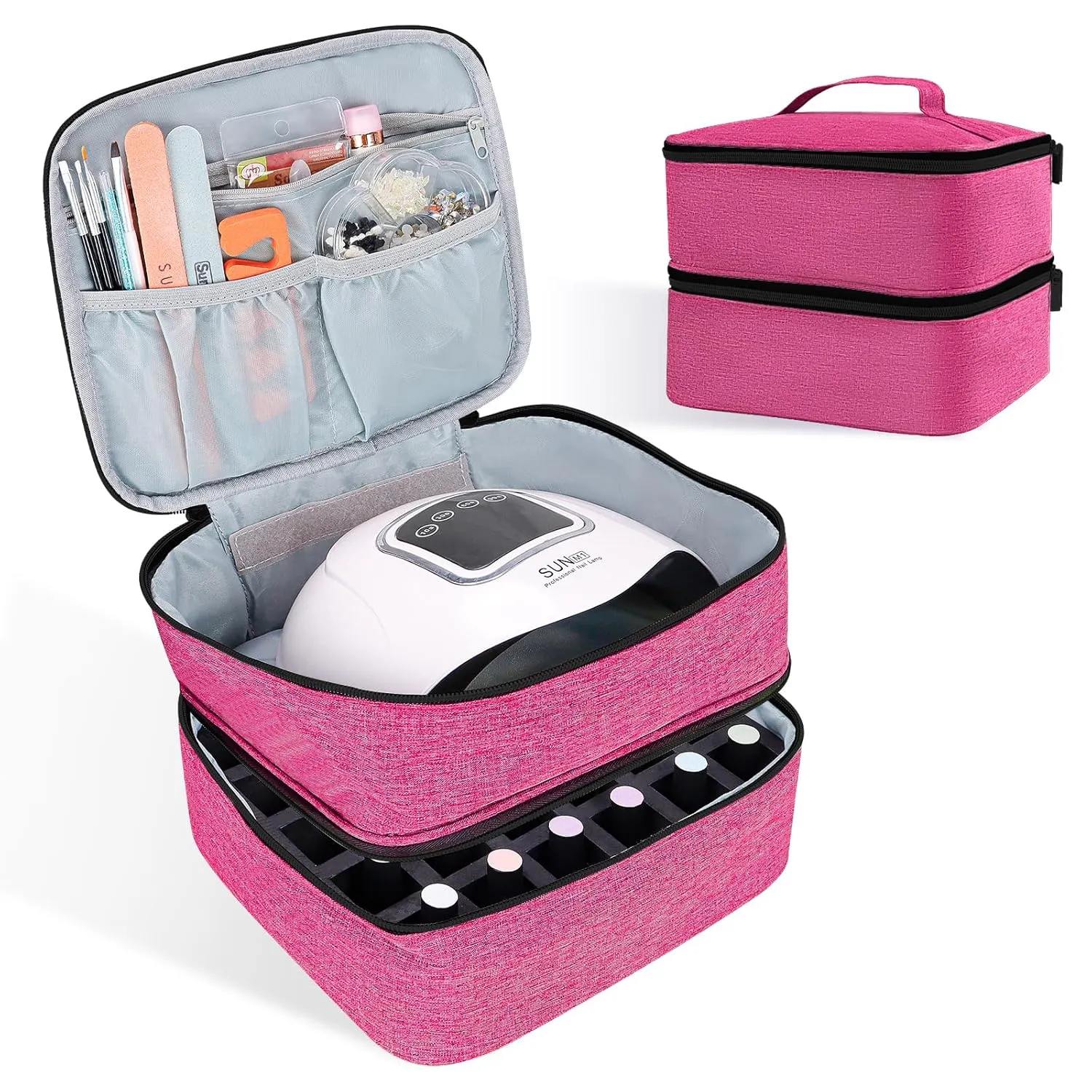Nail Polish Organizer Double layer Nail Polish Case for Nail Dryer Lamp Holds 30 Bottles (15ml - 0.5 fl.oz) Portable Nail Storage Organizer for Nail Tech (Rose)