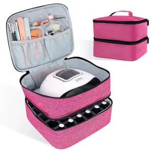 Nail Polish Organizer Double layer Nail Polish Case for Nail Dryer Lamp Holds 30 Bottles (15ml - 0.5 fl.oz) Portable Nail Storage Organizer for Nail Tech (Rose)