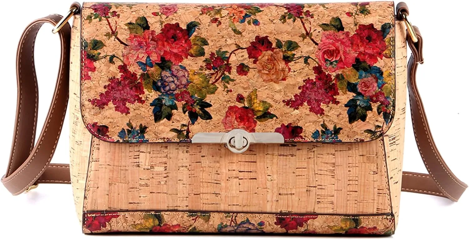 Natural cork zipper Secret key Double latch adjustable shoulder bag purse tote crossbody