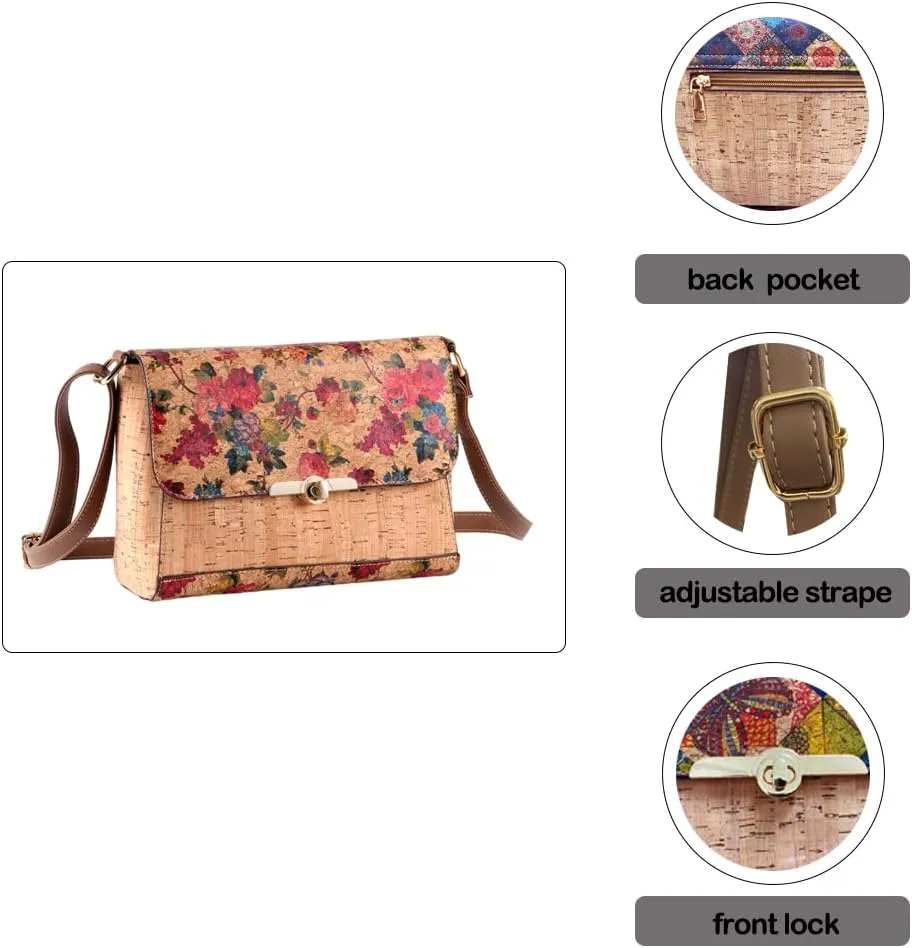 Natural cork zipper Secret key Double latch adjustable shoulder bag purse tote crossbody