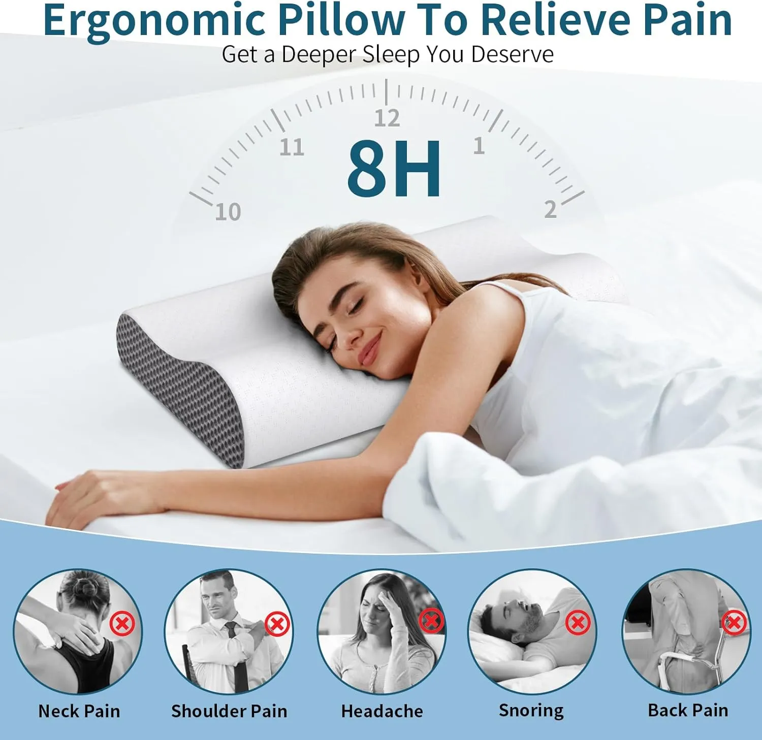 Neck Pillow Cervical Pillow for Pain Relief, Contour Memory Foam Pillows Ergonomic Pillow for Sleeping Bed Pillow Neck Support with Cooling Pillowcase Orthopedic Pillow for Side Back Stomach Sleepers
