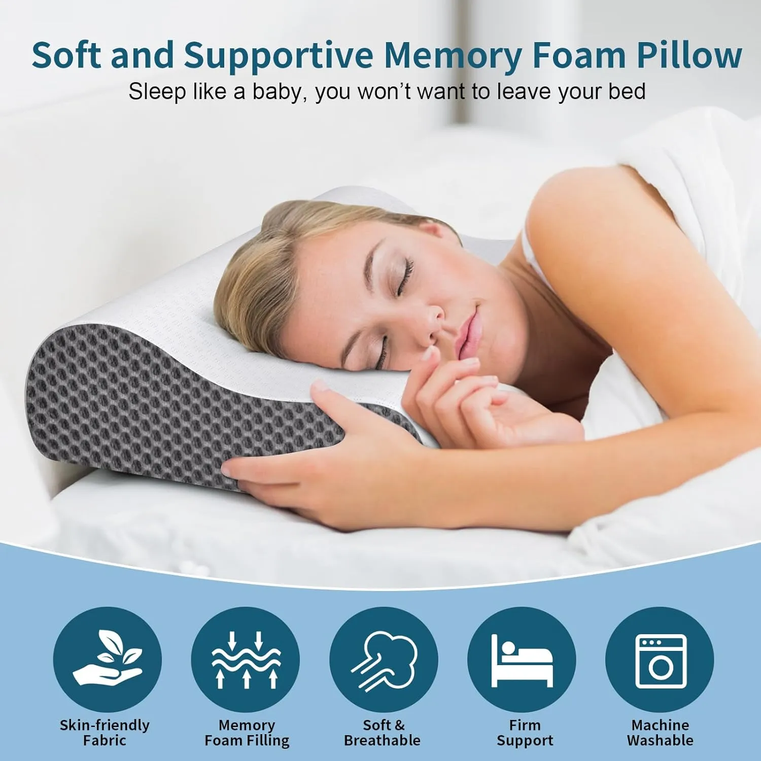 Neck Pillow Cervical Pillow for Pain Relief, Contour Memory Foam Pillows Ergonomic Pillow for Sleeping Bed Pillow Neck Support with Cooling Pillowcase Orthopedic Pillow for Side Back Stomach Sleepers