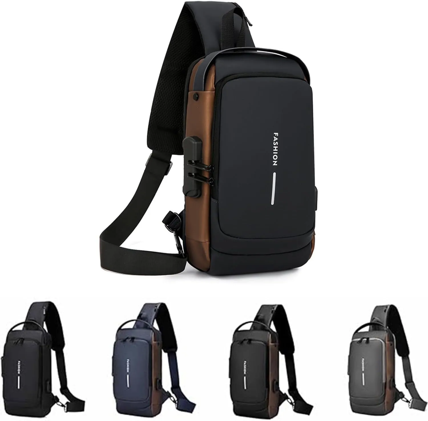 New Carbon Fiber Streamline Anti-Theft Sling Bag, Carbon Fiber Sling Bag, USB Charging Waterproof Crossbody Backpack (Brown)