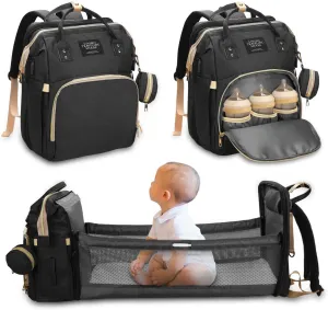 New Mummy Bag Multifunctional Large Capacity Folding Crib Mummy Bag Bed Fashion Mom Mother and Bag Factory Upgraded Black-
