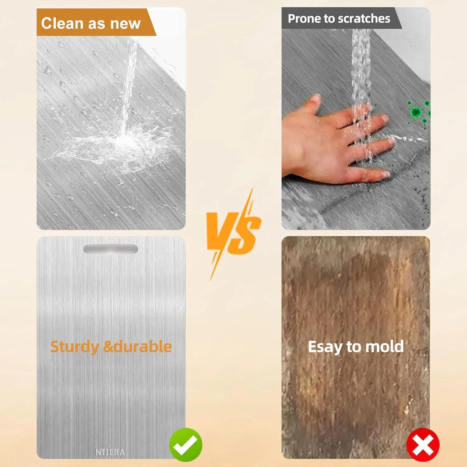 New Titanium Cutting Board - Stainless Steel Cutting Boards for kitchen,Double-Sided Food Grade Non Toxic Cutting Board,Chopping Boards Necessities for Home Outdoor Camping Meal Prep,Easy to Clean(XL)