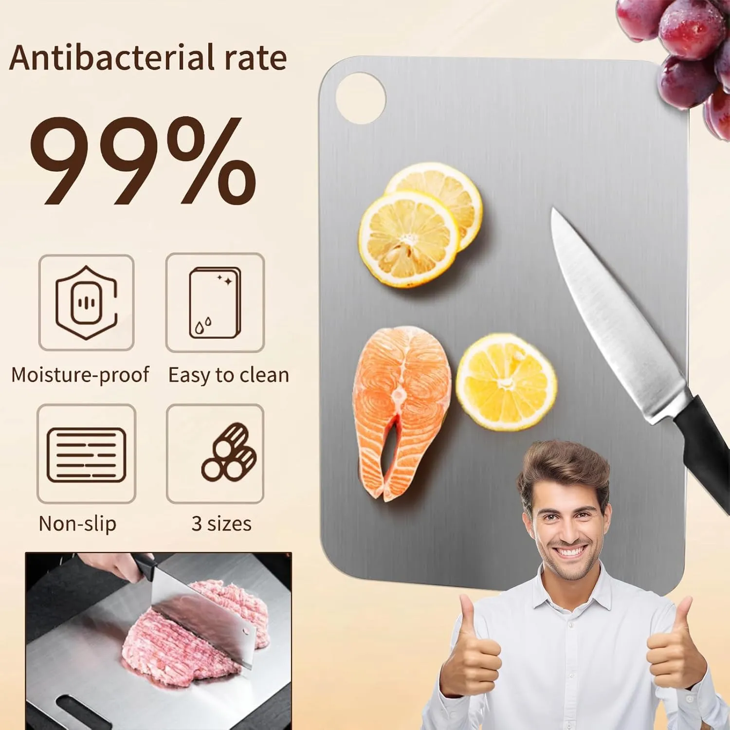 New Titanium Cutting Board - Stainless Steel Cutting Boards for kitchen,Double-Sided Food Grade Non Toxic Cutting Board,Chopping Boards Necessities for Home Outdoor Camping Meal Prep,Easy to Clean(XL)
