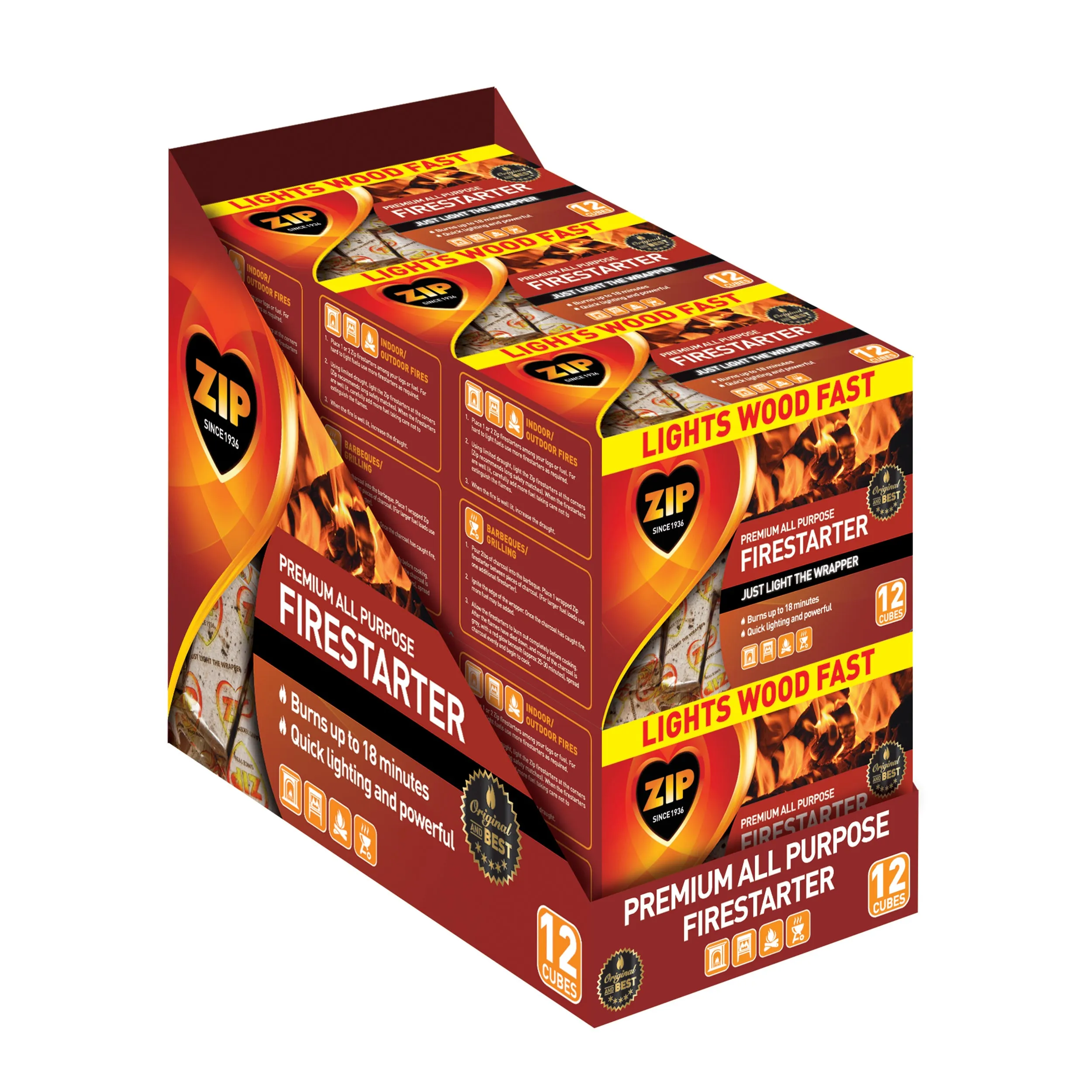 NEW Zip Firestarters 12 Pack Premium All Purpose Wrapped Fire Starters Free Ship