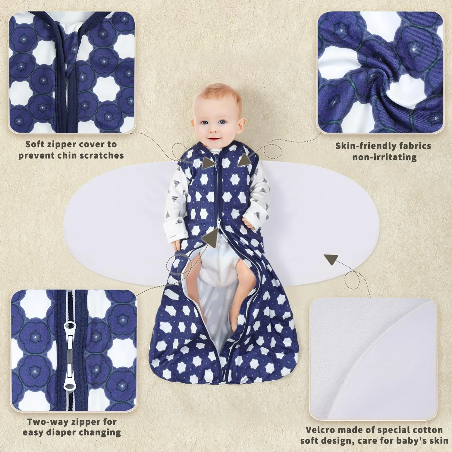 Newborn Sleep Sack Baby Swaddle,3-Way Adjustable Wearable Blanket,100% Rayon Cotton Swaddling sleeping bag. (Dinosaur&Hexagon, 0-3 Months)