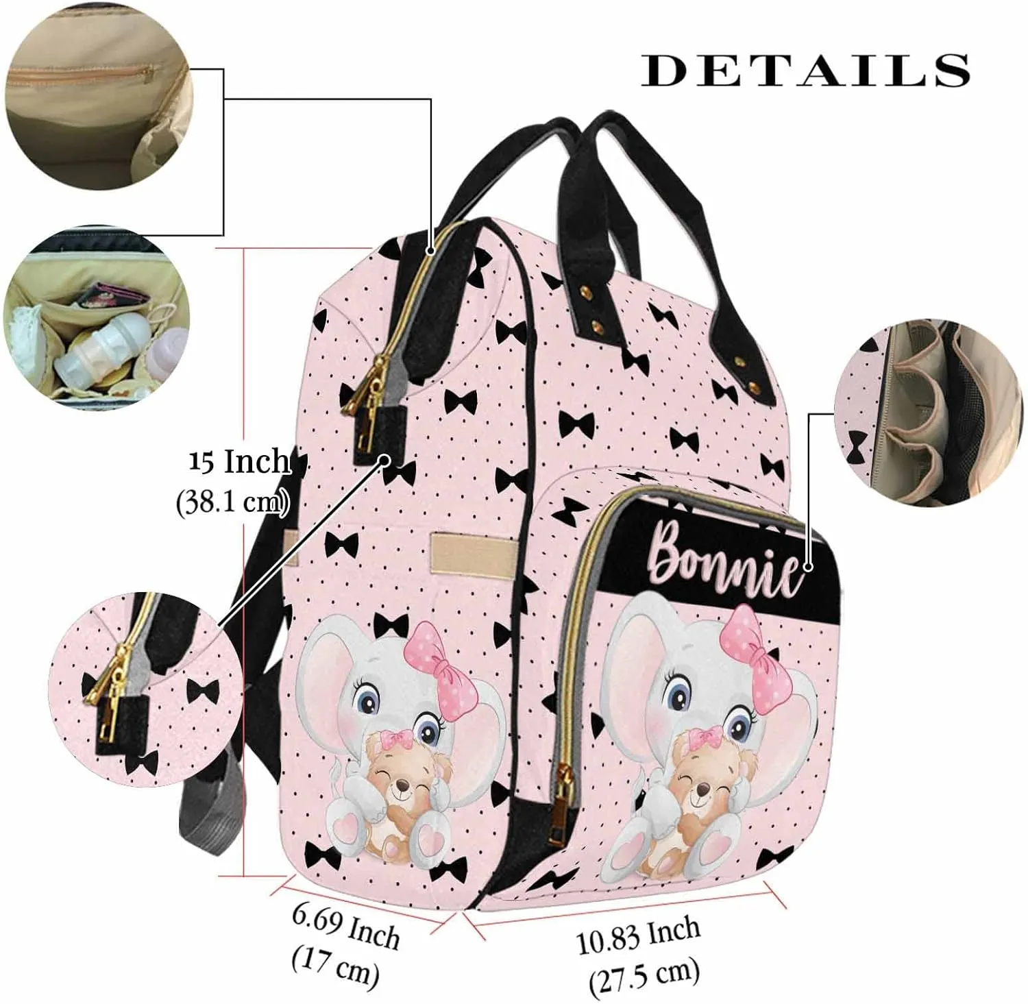 Newcos Personalized Name Diaper Bag Backpack Waterproof Nappy Bag Personalized Maternity Diaper Bag Casual Mummy Backpack with Thermal Pockets