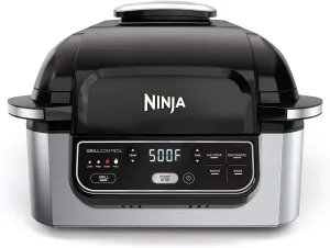 Ninja AG301 Foodi 5-in-1 Indoor Electric Grill with Air Fry, Roast, Bake & Dehydrate - Programmable, Black/Silver