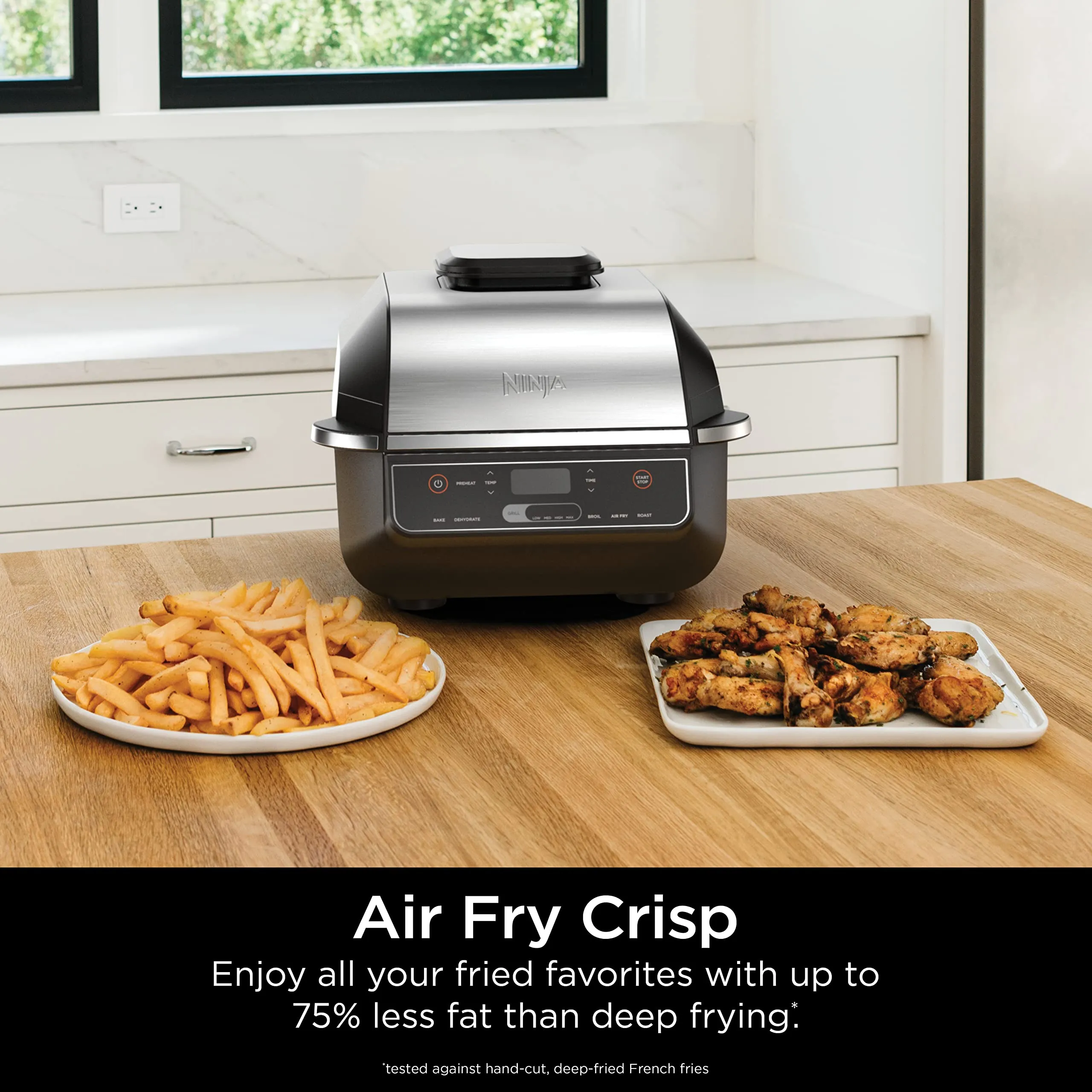 Ninja EG201 Foodi 6-in-1 Indoor Grill with Air Fry, Roast, Bake, Broil, &amp; Dehydrate, 2nd Generation, Dishwasher Safe, Black/Silver