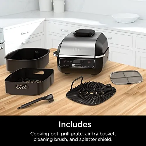 Ninja EG201 Foodi 6-in-1 Indoor Grill with Air Fry, Roast, Bake, Broil, &amp; Dehydrate, 2nd Generation, Dishwasher Safe, Black/Silver