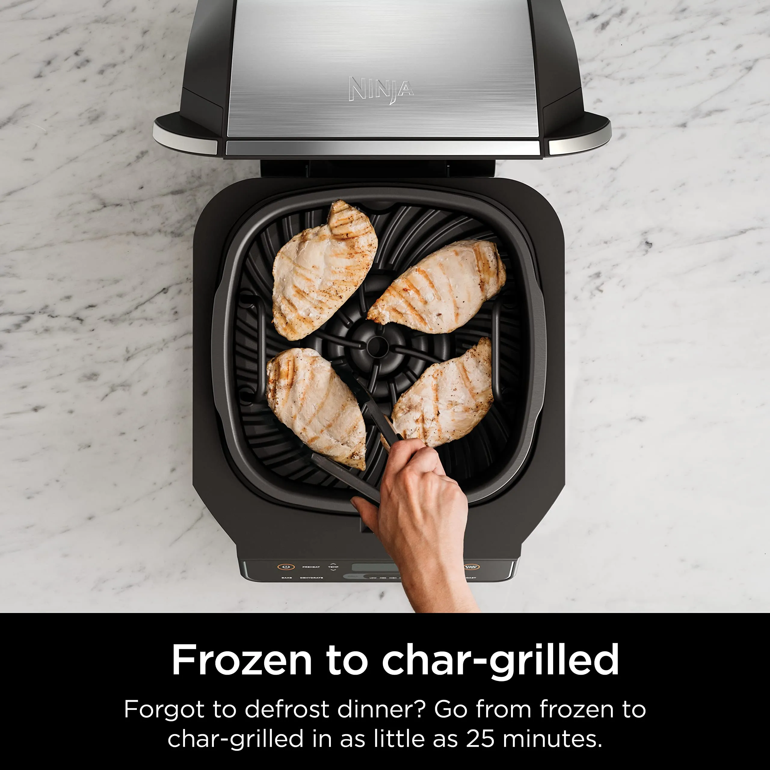 Ninja EG201 Foodi 6-in-1 Indoor Grill with Air Fry, Roast, Bake, Broil, &amp; Dehydrate, 2nd Generation, Dishwasher Safe, Black/Silver