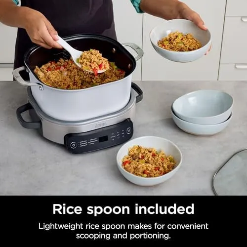Ninja Foodi PossibleCooker PRO 6.5Qt Multicooker 8 in 1 Slow Cooker, Dutch Oven, Steam Bake Roast Sear Sauté Bread Maker Warmer, Glass Lid, Integrated Spoon, Nonstick (WHITE)