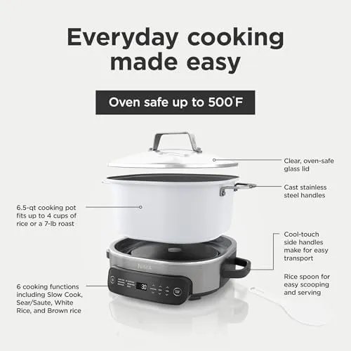 Ninja Foodi PossibleCooker PRO 6.5Qt Multicooker 8 in 1 Slow Cooker, Dutch Oven, Steam Bake Roast Sear Sauté Bread Maker Warmer, Glass Lid, Integrated Spoon, Nonstick (WHITE)