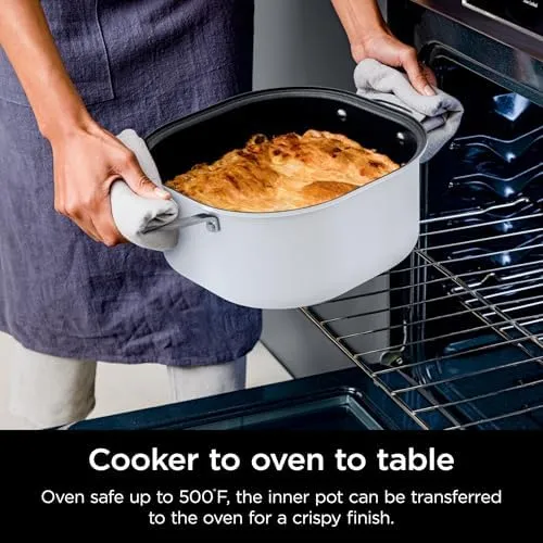 Ninja Foodi PossibleCooker PRO 6.5Qt Multicooker 8 in 1 Slow Cooker, Dutch Oven, Steam Bake Roast Sear Sauté Bread Maker Warmer, Glass Lid, Integrated Spoon, Nonstick (WHITE)