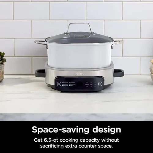 Ninja Foodi PossibleCooker PRO 6.5Qt Multicooker 8 in 1 Slow Cooker, Dutch Oven, Steam Bake Roast Sear Sauté Bread Maker Warmer, Glass Lid, Integrated Spoon, Nonstick (WHITE)