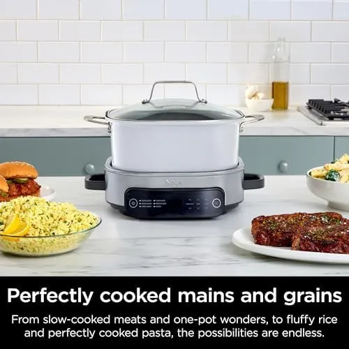 Ninja Foodi PossibleCooker PRO 6.5Qt Multicooker 8 in 1 Slow Cooker, Dutch Oven, Steam Bake Roast Sear Sauté Bread Maker Warmer, Glass Lid, Integrated Spoon, Nonstick (WHITE)