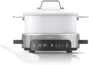 Ninja Foodi PossibleCooker PRO 6.5Qt Multicooker 8 in 1 Slow Cooker, Dutch Oven, Steam Bake Roast Sear Sauté Bread Maker Warmer, Glass Lid, Integrated Spoon, Nonstick (WHITE)
