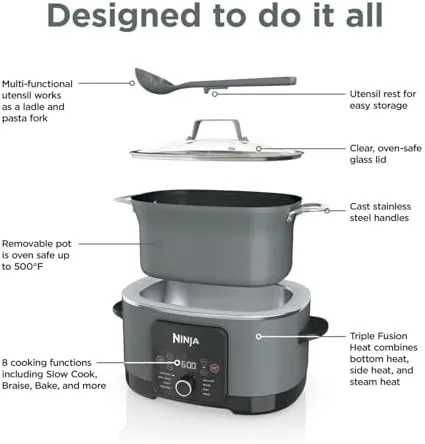Ninja Foodi PossibleCooker PRO 8.5 Quart Multi-Cooker, with 8-in-1 Slow Cooker, Dutch Oven, Steamer & More, Glass Lid, integrated Spoon, Nonstick, Oven Safe Pot to 500°F, (Blue)
