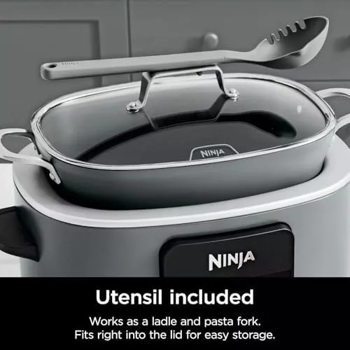 Ninja MC1001H Foodi PossibleCooker PRO 8.5 Quart Multi-Cooker, 8-in-1 Slow Cooker, Pressure Cooker, Dutch Oven & More, Glass Lid & Integrated Spoon, Nonstick, Oven Safe to 500°F, White (Renewed)