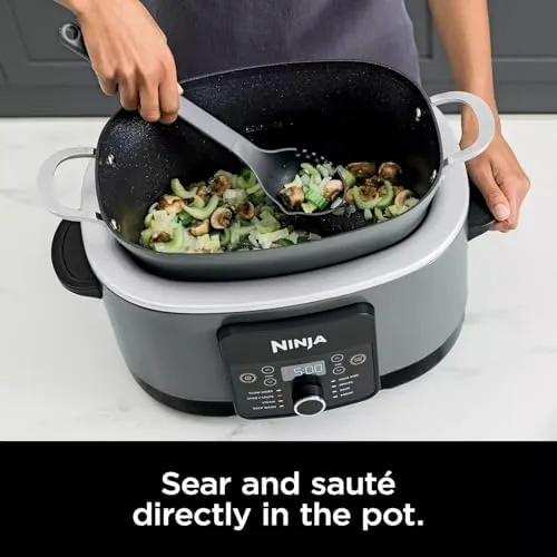 Ninja MC1001H Foodi PossibleCooker PRO 8.5 Quart Multi-Cooker, 8-in-1 Slow Cooker, Pressure Cooker, Dutch Oven & More, Glass Lid & Integrated Spoon, Nonstick, Oven Safe to 500°F, White (Renewed)