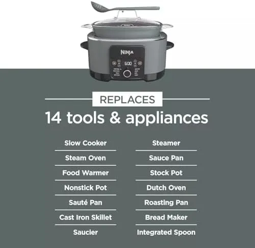 Ninja MC1001H Foodi PossibleCooker PRO 8.5 Quart Multi-Cooker, 8-in-1 Slow Cooker, Pressure Cooker, Dutch Oven & More, Glass Lid & Integrated Spoon, Nonstick, Oven Safe to 500°F, White (Renewed)