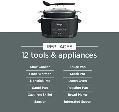 Ninja MC1010 Foodi PossibleCooker PLUS - Sous Vide & Proof 6-in-1 Multi-Cooker, with 8.5 Quarts, Slow Cooker, Dutch Oven & More, Glass Lid & Integrated Spoon, Nonstick, Oven Safe Pot to 500°F, Black