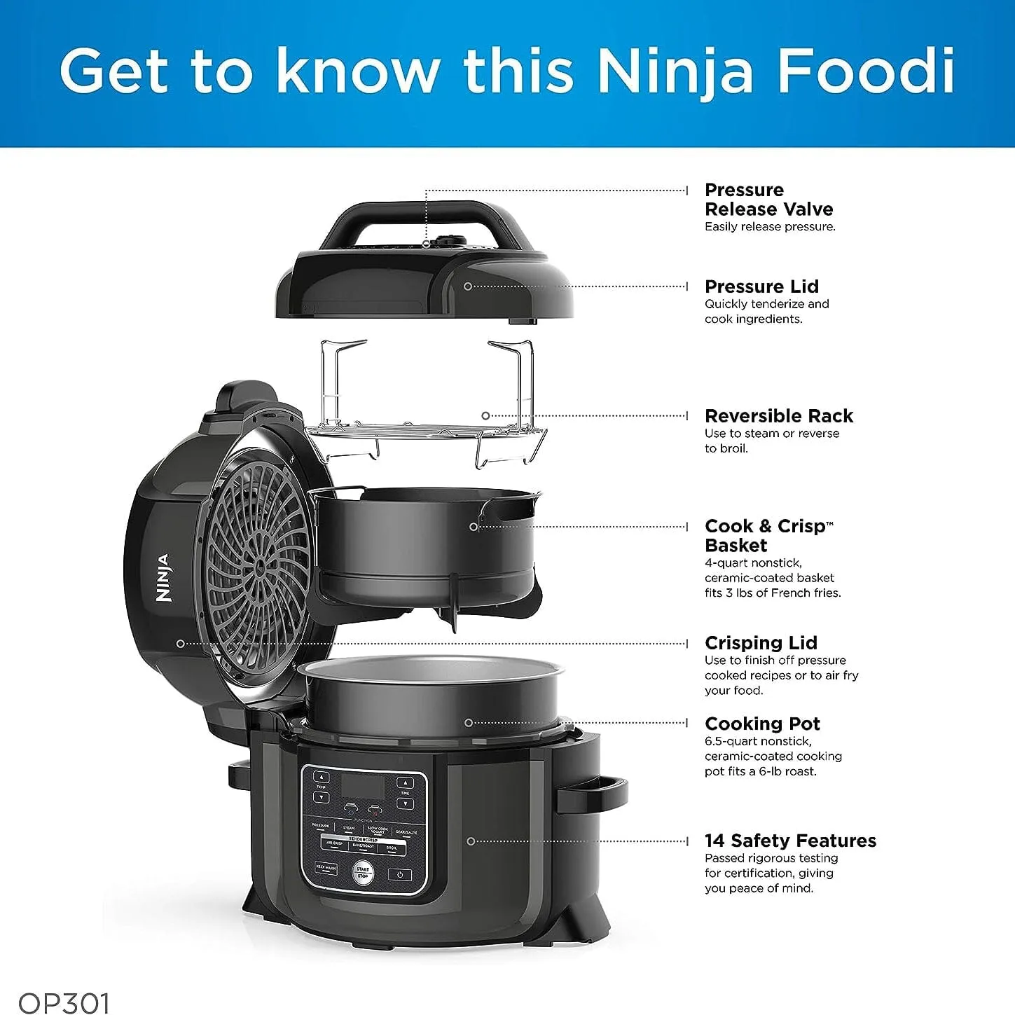 Ninja Pressure Cookers & Canners, 6.5 qt, Black (Refurbished)