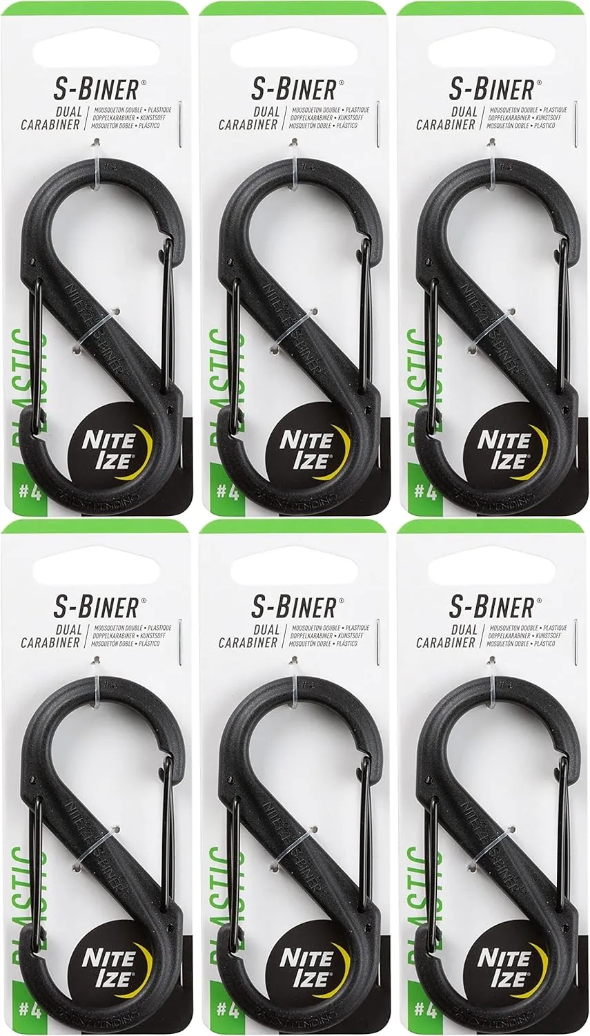 Nite Ize S-Biner Plastic Dual Carabiner #4 - Black (6-Pack)