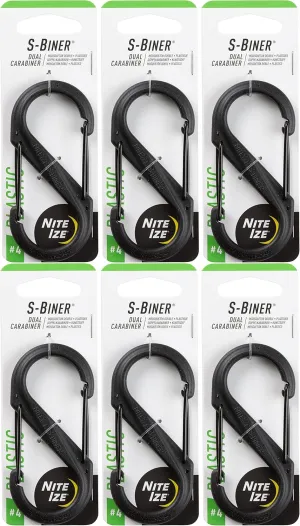 Nite Ize S-Biner Plastic Dual Carabiner #4 - Black (6-Pack)