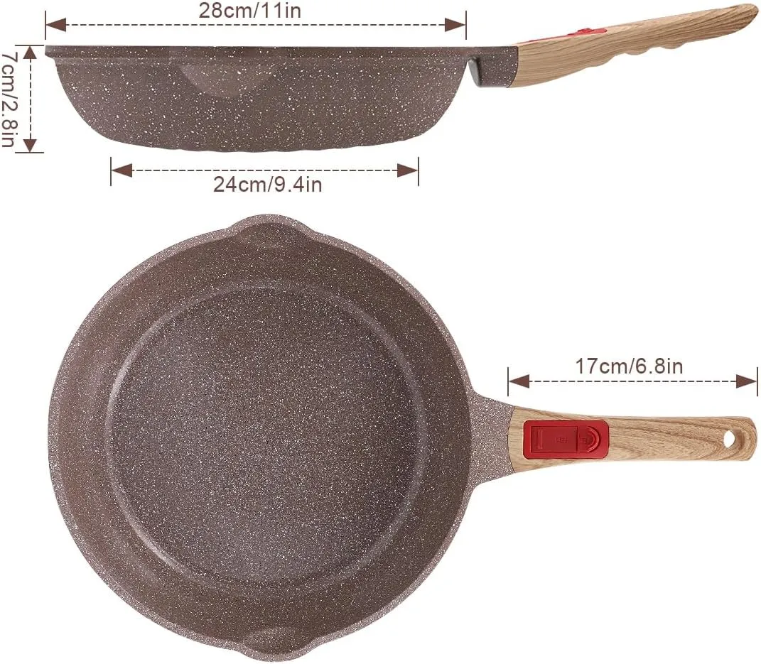 Nonstick Ceramic Deep Frying Pan, 11 Inch Healthy Frying Pan Skillet with Removable Handle, Oven& Dishwasher Safe, PFAS PFOA & PTFE Free (Brown)