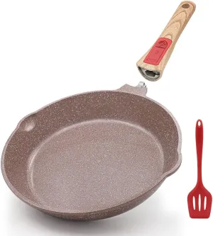 Nonstick Ceramic Deep Frying Pan, 11 Inch Healthy Frying Pan Skillet with Removable Handle, Oven& Dishwasher Safe, PFAS PFOA & PTFE Free (Brown)