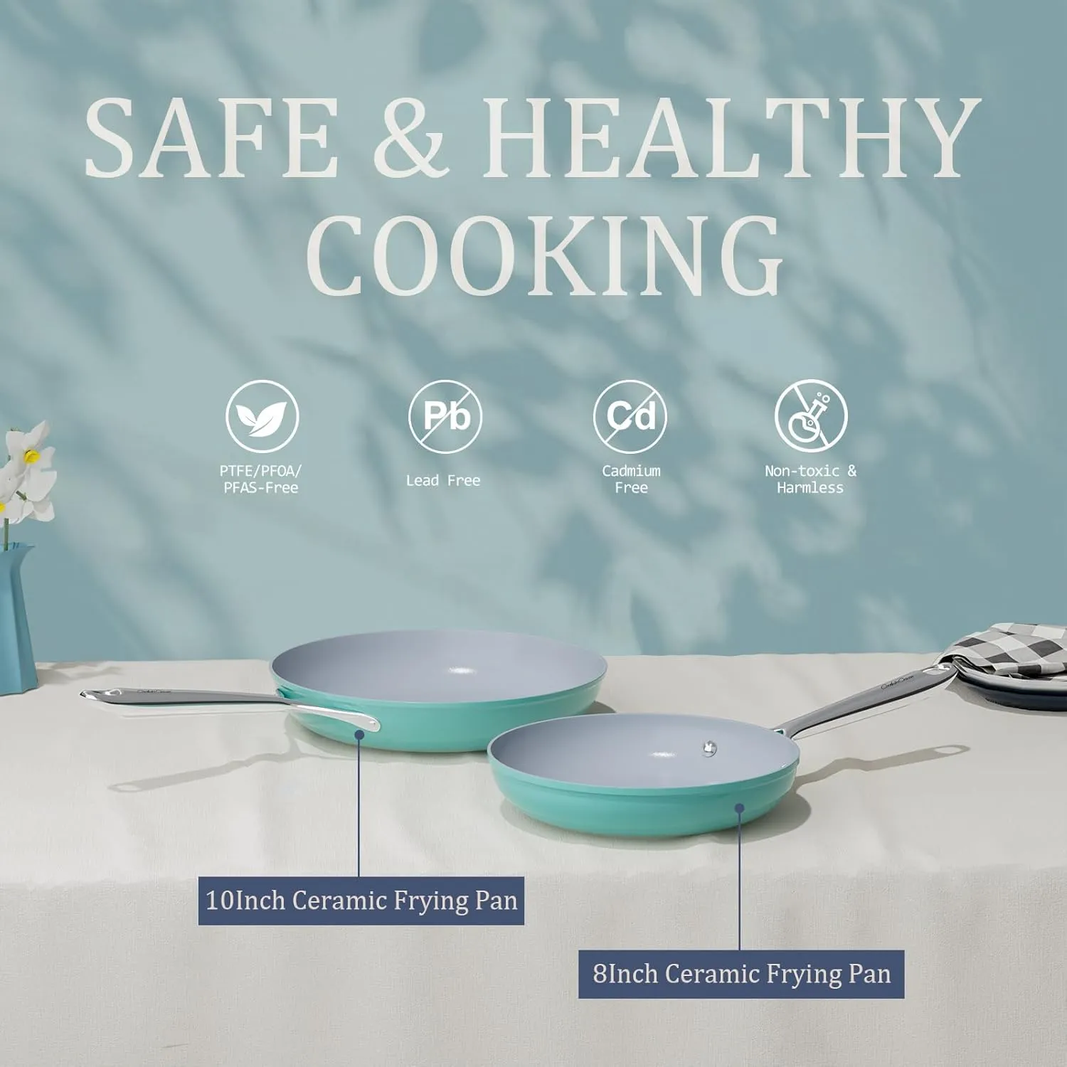 Nonstick Ceramic Frying Pan 8 Inch for Induction Cooktop - Non Toxic, PTFE/PFOA/PFAS Free, Oven & Dishwasher Safe up to 500°F - Non Stick Egg Skillet with Stay-Cool Handle - Caribbean Blue