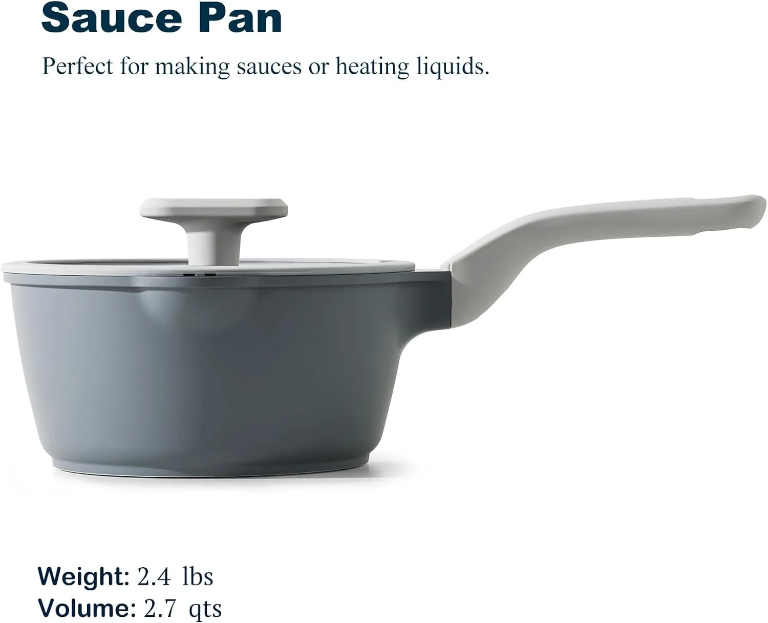 Nonstick Saucepan with Lid, 2.7 Quart Ceramic Sauce Pan, Non Toxic Sauce Pot with Pour Spouts for Multipurpose Use, PTFE, PFOA & PFAS Free, Induction Compatible.