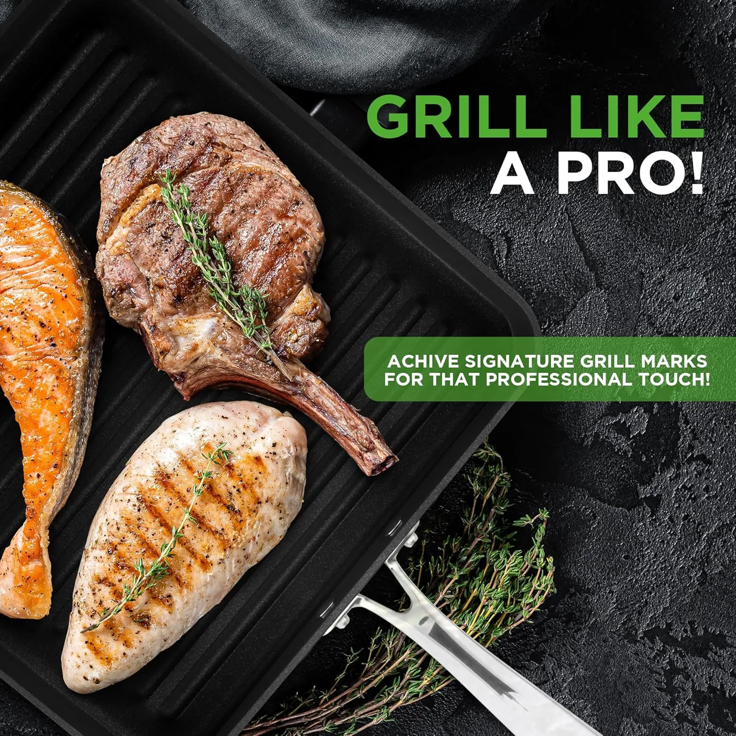 NutriChef 11’’ Nonstick Griddle & Grill Pan – Dishwasher Safe, PFOA-Free, Even Heat Distribution, Compatible with Gas, Ceramic, and Halogen Cooktops, Sturdy Handles for Easy Grip, Hard-Anodized Pan